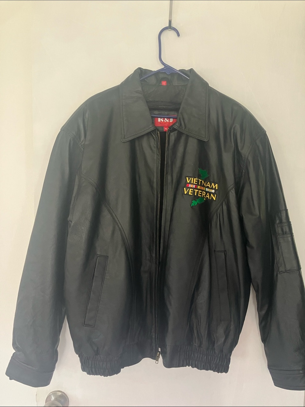 Black Leather "Vietnam Veteran" Bomber Jacket